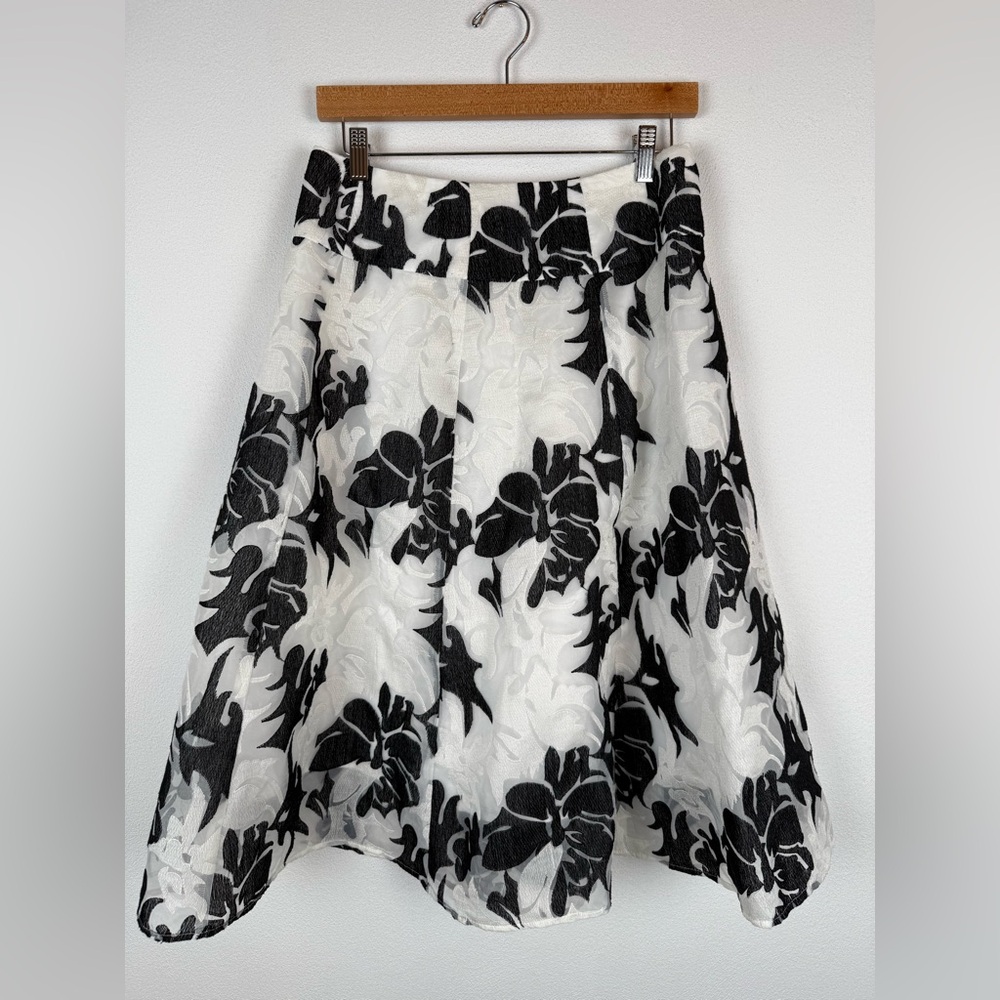 Nanette Lepore White & Black Embroidery Floral Skirt 4